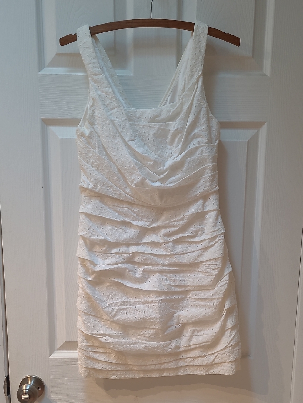 Express White Eyelet Ruched Mini Dress